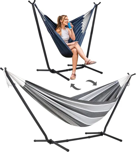 Vista 22 de SUNCREAT Hamacas 2 en 1 Silla Hamaca con Soporte, Capacidad de 475 libras, Hamaca de Servicio Pesado para Dos Personas con Soporte, Patente
