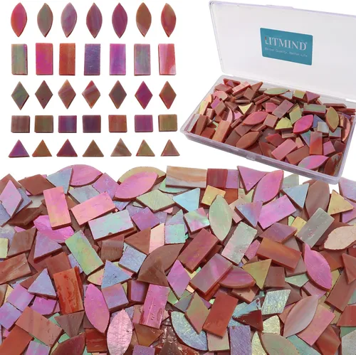 Vista 20 de LITMIND Azulejos de Mosaico de Vidrio Iridiscente Estilo Vitral para Manualidades, 240 Piezas 5 Formas Mixtas de Piezas de Vidrio de Mosaico, Kits