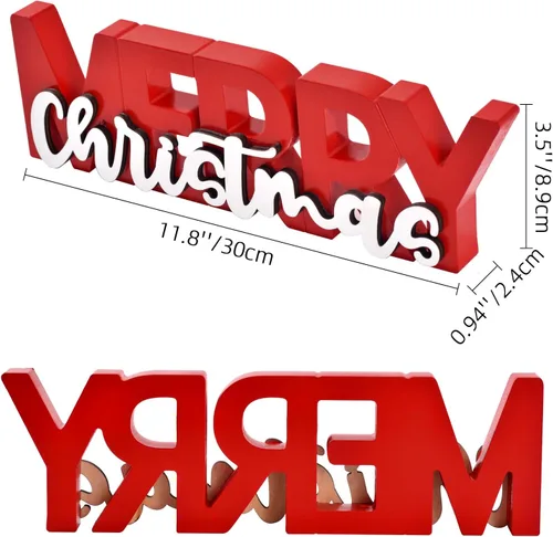 Vista 3 de GHOSTMAGIC Letrero de Feliz Navidad, Decoración de Navidad de Madera, Centro de Mesa Independiente, Decoración de Fiesta de Navidad para Mesa