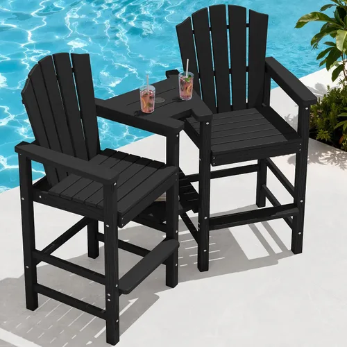 Vista 11 de KINGYES Aruba - Juego de 4 sillas Adirondack altas de HDPE con bandejas de conexión dobles, silla Adirondack de altura de barra en relieve para 2
