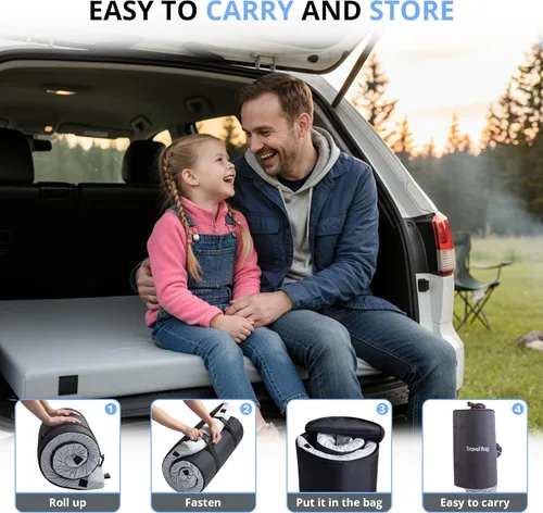 Vista 8 de EGOHOME Colchón de espuma viscoelástica de 2.5 pulgadas, portátil, enrollable, con parte inferior impermeable y antideslizante, tapete de camping