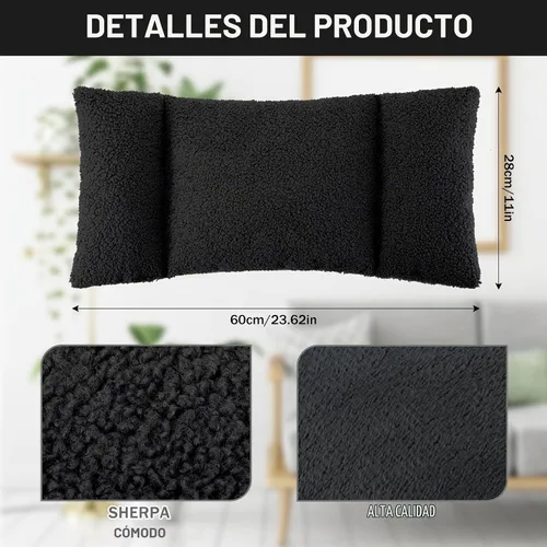 Vista 2 de Queekay Almohada lumbar de forro polar de 3 secciones para silla de oficina Negro