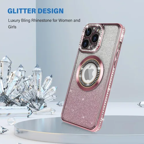 Vista 4 de Losin Funda magnética compatible con iPhone 15 Pro Max con purpurina compatible con MagSafe Funda de lujo con diamantes de imitación con logotipo