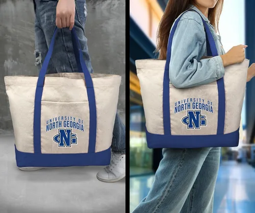 Vista 3 de Campus Lab Bolsa de lona con logotipo primario colegiado con bolsillo externo, bolsa de hombro reutilizable para ir de compras, playa Águilas A&m