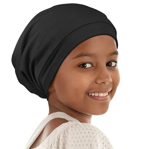 Vista 6 de Alnorm Gorro de dormir rizado para niña, gorro de satén con banda elástica cómoda ajustable para adolescentes, niños grandes, niños