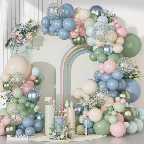 Vista 9 de Kit de arco de guirnalda de globos rosa, oro rosa, blanco, rosa y morado, globos de confeti, globos de látex, calcomanías de mariposa, decoraciones