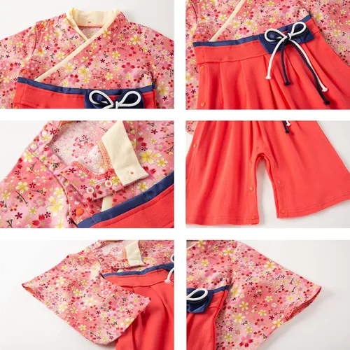 Vista 6 de Mono para bebé, kimono japonés, de algodón, para niñas, estilo japonés, con 2 pares de calcetines