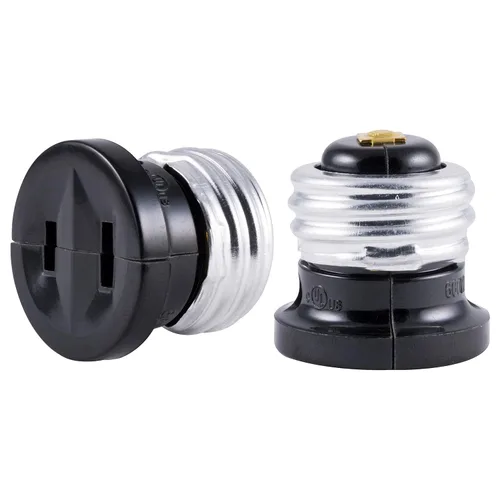 Power Gear - Enchufe práctico polarizado, paquete de 2, fácil de instalar, 2 puntas, convertidor de foco a adaptador de toma de corriente, Negro