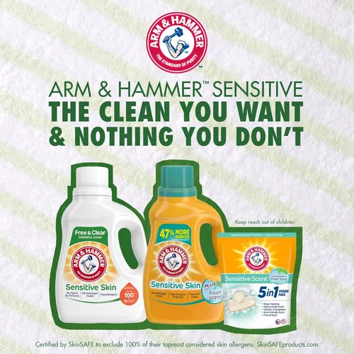 Vista 8 de ARM & HAMMER Detergente para ropa de piel sensible con fragancia hipoalergénica, detergente líquido para ropa con aroma fresco, botella de 144.5