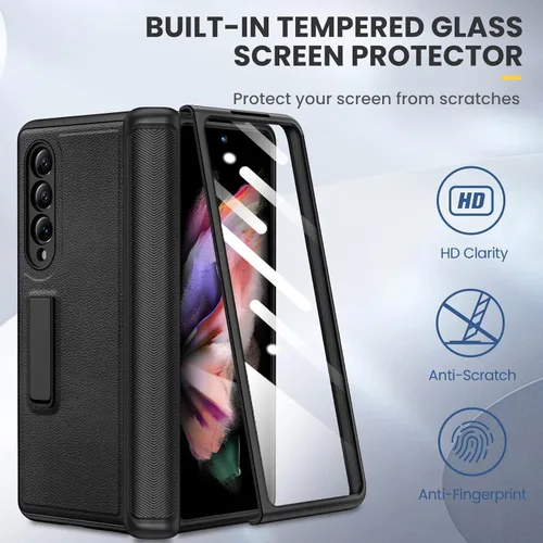 Vista 6 de Ruky Funda de cuerpo completo para Samsung Galaxy Z Fold 3, soporte magnético, protección de bisagra, protector de pantalla integrado, funda de piel