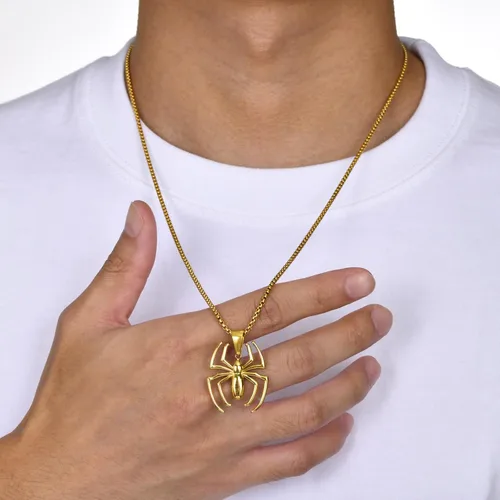 Vista 3 de Collar con colgante de araña, cadena de acero inoxidable, cadena de araña, plataoronegro, joyería de Halloween, accesorios de animales