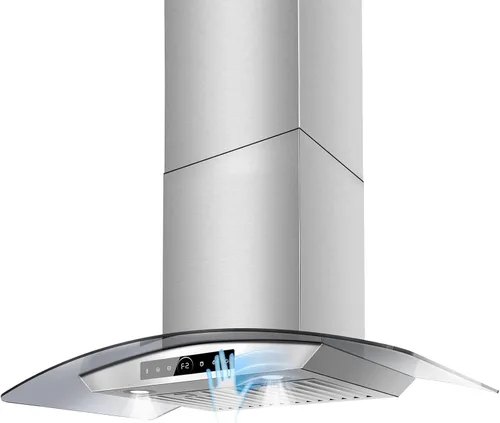 Vista 19 de Campana extractora de isla de 36 pulgadas, montaje en techo de 1200 CFM con detección de gestos de 4 velocidades y control táctil, campana