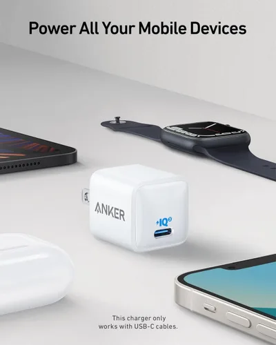Vista 5 de Anker Nano - Cargador rápido compacto para iPhone, 20W PIQ 3.0, PowerPort III USB-C, para dispositivos 1212 Mini 12 Pro 12 Pro Max, Galaxy, Pixel