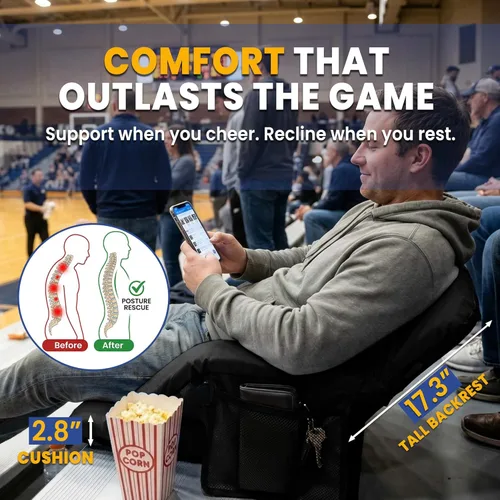 Vista 3 de Silla de estadio Sheenive con respaldo acolchado, sillas de grada con respaldo y cojín, asiento plegable portátil con apoyabrazos, 6 posiciones