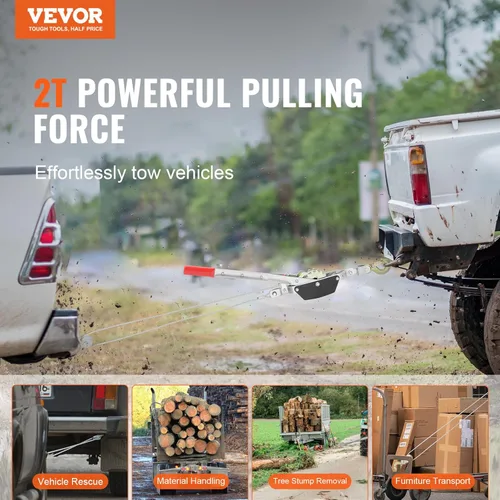 Vista 2 de VEVOR - Cabrestante manual, capacidad de tracción de 2 toneladas (4,409 lbs), cable de acero de 12 pies, 2 ganchos, herramienta de tracción