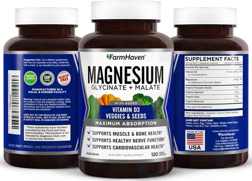 Vista 5 de FarmHaven Complejo de glicinato de magnesio y malato con vitamina D3, 100% quelatado para una máxima absorción, vegano - salud ósea, nervios