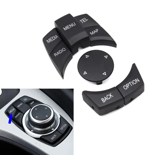Vista 7 de Fundas de botón de control multifunción CIC iDrive CIC iDrive, color negro, 6 unidades, tapas de menú de consola central, repuesto para BMW