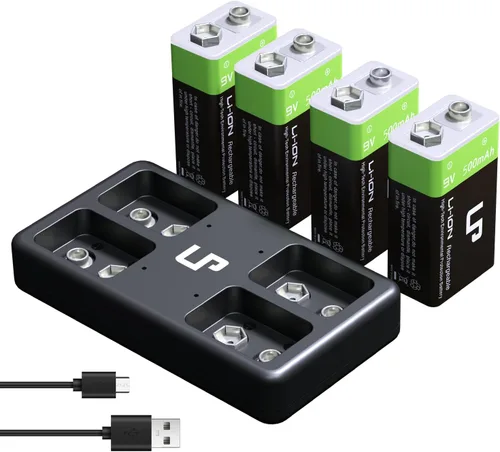 Vista 10 de LP Paquete de baterías recargables de 9V, paquete de 2 unidades, 800mAh de iones de litio, 9 voltios, batería USB con puerto de carga Micro USB