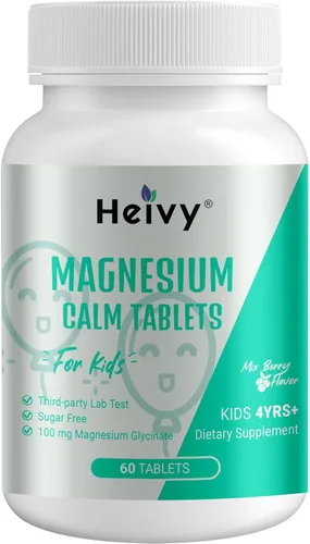 Heivy Suplemento calmante para niños, contiene glicinato de magnesio y vitamina B6, ayuda a los niños a calmar y relajarse, calmar la mente y el