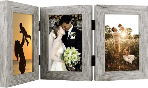 Vista 169 de Golden State Art - Marco decorativo con bisagras para mesa, escritorio, 3 aberturas verticales, con cristal real