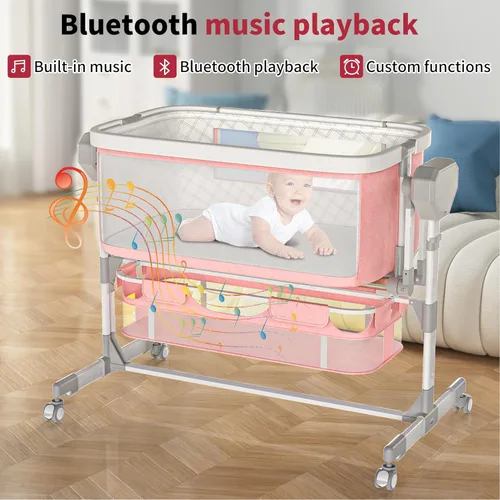 Vista 5 de Moisés mecedor para bebé, moisés eléctrico automático con 5 movimientos de mecido, moisés junto a la cama para recién nacido, cuna mecedora