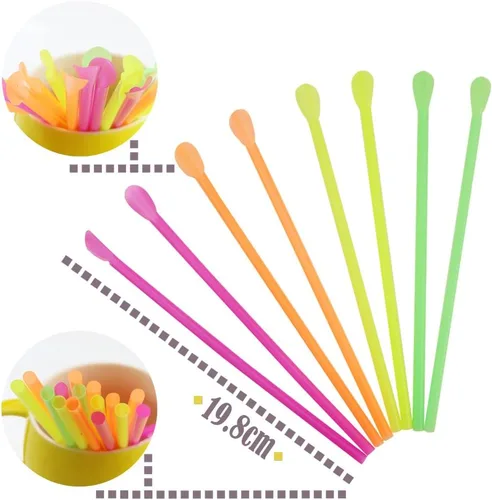 Vista 3 de DEEBF - Paquete de 500 pajitas de cuchara Sno-Cone, pajitas de plástico desechables de colores neón mixtos, 8 pulgadas
