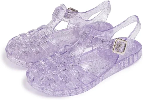 Sawimlgy Sandalias de gelatina para niñas pequeñas, para verano, playa, con puntera cerrada, vestido de princesa de cristal, plano, con correa en T,