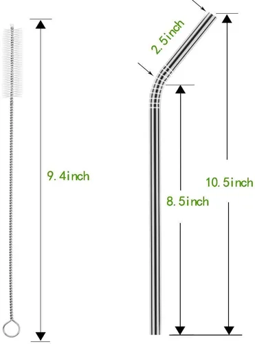 Vista 2 de Bent - Juego de 10 popotes de acero inoxidable, reutilizables, 10.5 pulgadas de largo y 0.24 pulgadas de diámetro para vaso de 30 onzas y vaso de 20