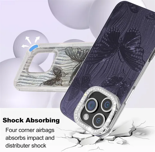 Vista 475 de I-MGAE-IN-AR - Funda diseñada para iPhone 12 y 12 Pro, diseño de mariposa plateada brillante, funda protectora de poliuretano termoplástico, suave