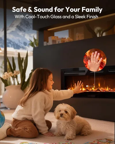 Vista 6 de EUHOMY Chimenea eléctrica de 60 pulgadas empotrada en la pared con control remoto, calentador de chimenea con color de llama ajustable, chimenea