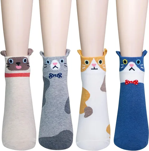 Vista 5 de KONY Women's Girls Cute Animal Designed Funny Novelty Crew Socks, Cat Dog Owl Panda Pattern Gift Ideas Size 6-9