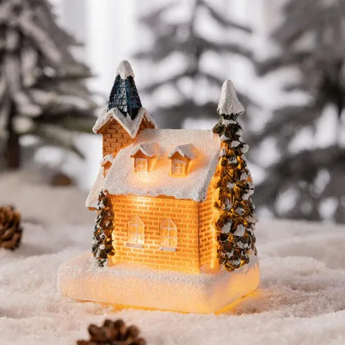 Vista 17 de Ochine Casa con luz de pueblo navideño, decoración navideña con luz LED, material de resina, edificios coleccionables de vacaciones