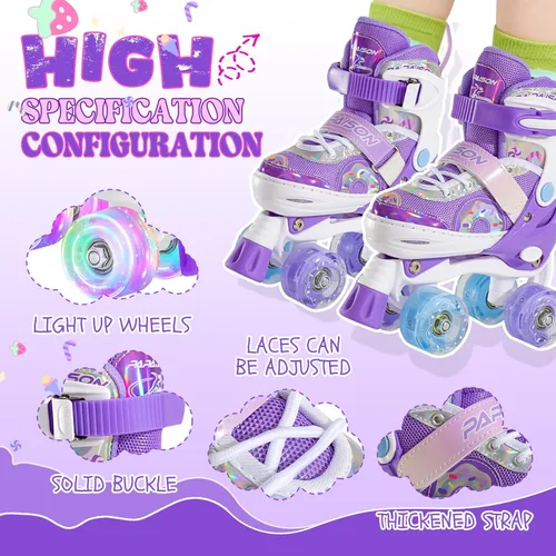 Vista 5 de PAPAISON Patines de ruedas ajustables con ruedas iluminadas para niñas, patines para niños y bebés de 4 a 6, 5 a 8, 8 a 12 años