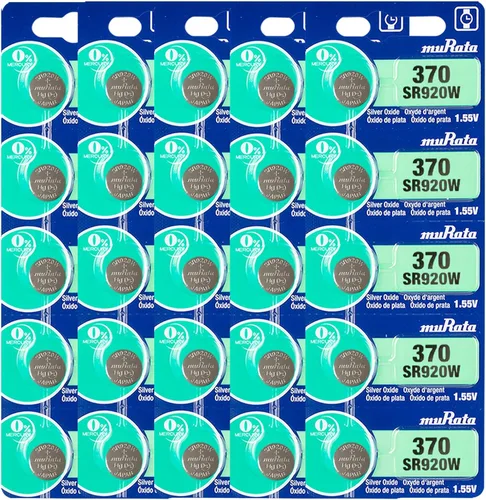 Murata Batería 370 SR920W 1.55V Celda de botón de reloj de óxido de plata (25 baterías)