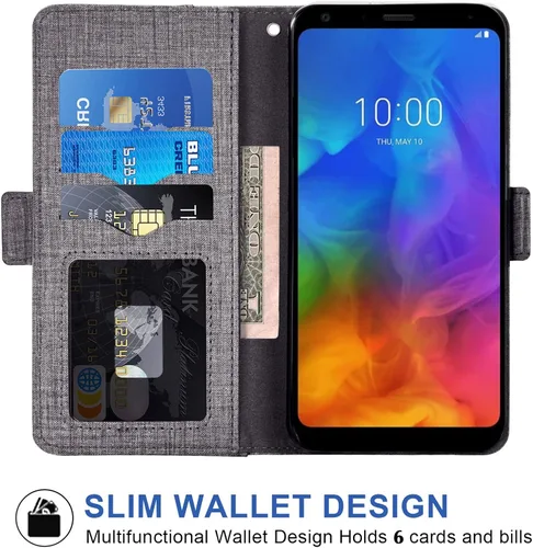 Vista 3 de Asuwish Compatible con LG Q7 Q7+ Plus 7Q Alpha Wallet Case Protector de pantalla de vidrio templado y funda de cuero con tapa para tarjetero