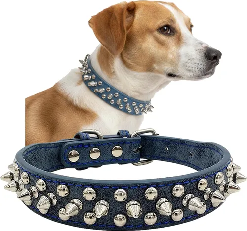 Vista 9 de Collar de perro con tachuelas y tachuelas cromadas redondas antimordeduras (negro, XS)