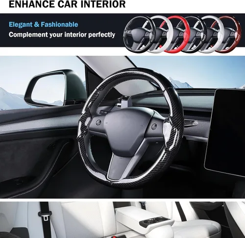 Vista 5 de Cubierta de volante para Tesla Model 3 (2017-2023) / Model Y (2020-2024), antideslizante, agarre cómodo, transpirable, personalizada para accesorios