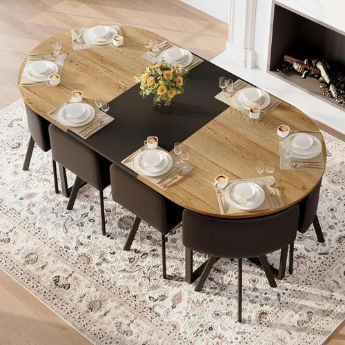 Vista 37 de Juego de mesa de comedor redonda de 39.5 pulgadas para 4, juego de mesa de comedor de 5 piezas con 4 sillas plegables, juego de sillas de mesa
