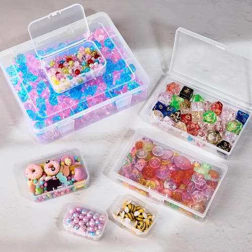 Vista 6 de Paquete de 7 mini recipientes de plástico rectangulares de varios tamaños, cajas de almacenamiento de plástico transparente con tapas con bisagras