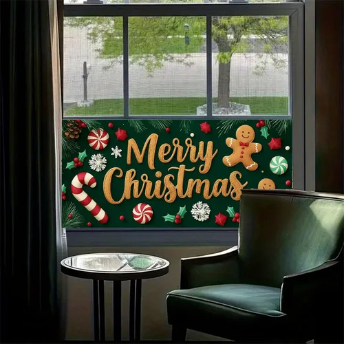 Vista 2 de HOMETITUTE Gingerbread - Cubierta de ventana de vinilo estático de Navidad de PVC, hoja de vidrio de privacidad de 39.3 x 17.7 pulgadas, panel