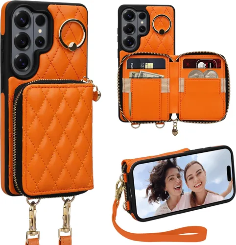 Vista 29 de Keallce Funda para iPhone 12 Pro/iPhone 12 de 6.1 pulgadas, cartera cruzada con cremallera para mujer, tarjetero con bloqueo RFID, funda de cuero