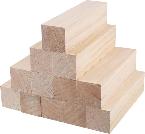 SHEUTSAN 12 bloques de tallado de tilo de 8 x 2 x 2 pulgadas, bloques de tallado de madera sin terminar para carpintería, decoración del hogar