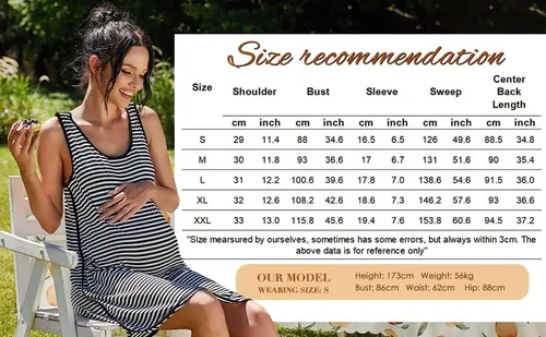 Vista 6 de Ekouaer - Vestido sin mangas para mujer, a rayas, de pijama, para embarazada, para amamantar