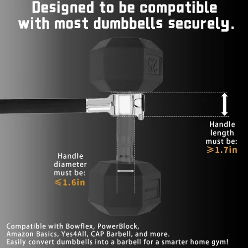 Vista 3 de Dumbbell Barbell Converter Bar Set, Adjustable Dumbbell Converter for Home Gym, Compatible with Most Dumbbells Including BowFlex, All-Steel Bar