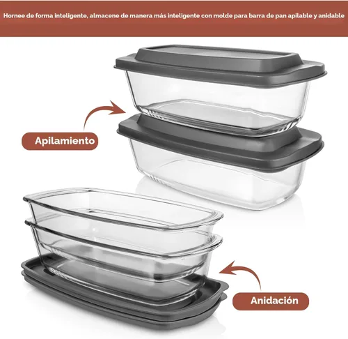 Vista 4 de Razab Sartén grande de vidrio para pan de 7.6 tazas/1.9 cuartos de galón con tapas (juego de 2) – Molde para pastel de carne sin BPA tapas