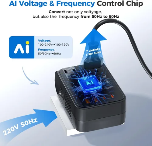 Vista 6 de Convertidor de voltaje de 350 W actualizado de EE. UU. a Europa para alisador de cabello, afeitadora, cepillo de dientes, cámara CPAP, teléfono