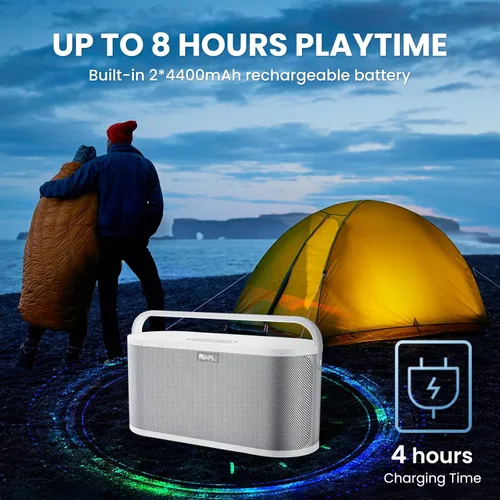 Vista 5 de RHM Máquina de karaoke K888 con sonidos potentes y claros, 2 micrófonos inalámbricos y ajuste de eco, agudos y bajos, 8 horas de reproducción