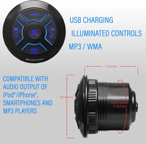 Vista 3 de BOSS Audio Systems MGR250B Receptor de Radio de Medidor Marino Bluetooth, Amplificador Incorporado, Clasificación IPX6, Puerto USB + Carga USB