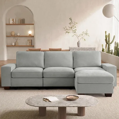 Vista 14 de TEKAMON Sofá modular de 100 pulgadas con almacenamiento de asientos, sofá en forma de U con otomanas móviles, sofá de tela de felpilla para sala