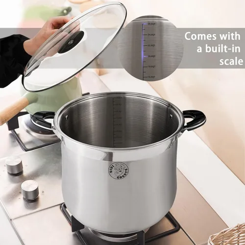 Vista 3 de Vivicreate Olla de acero inoxidable de 27.5 cuartos de galón con tapa, olla de cocción de inducción grande para pasta, sopa de hervir estofado